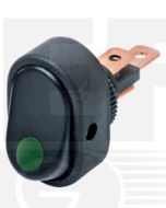 Hella Compact Off-On Rocker Switch - Green Illuminated, 12V (4477)